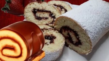 Простой рецепт вкусного бисквитного рулета с джемом.